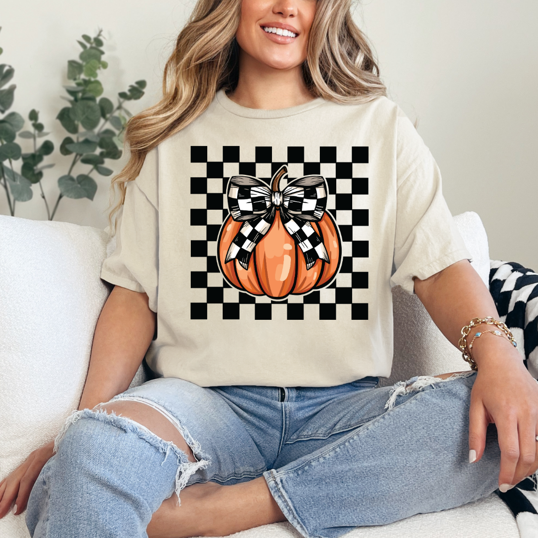 Checkered Pumpkin with Bow