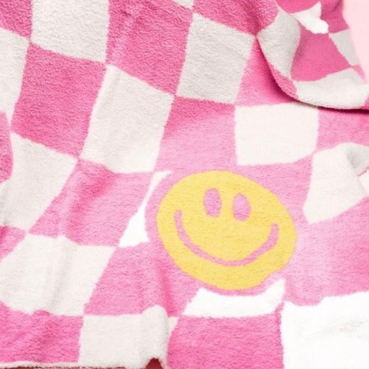 Checkered Smile Blanket, Pink